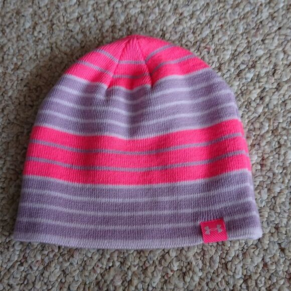 Under Armour Kids Striped Beanie - Pink and Purple size Youth - Picture 1 of 8